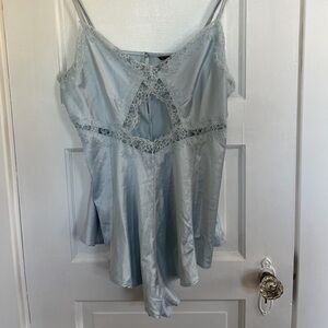Victoria's Secret Light Blue Satin Romper with Lace